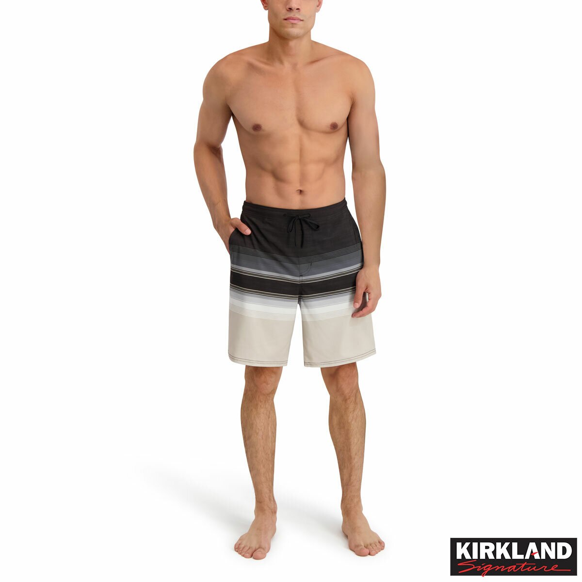 Kirkland Signature Men's Swim Short in Black Stripe