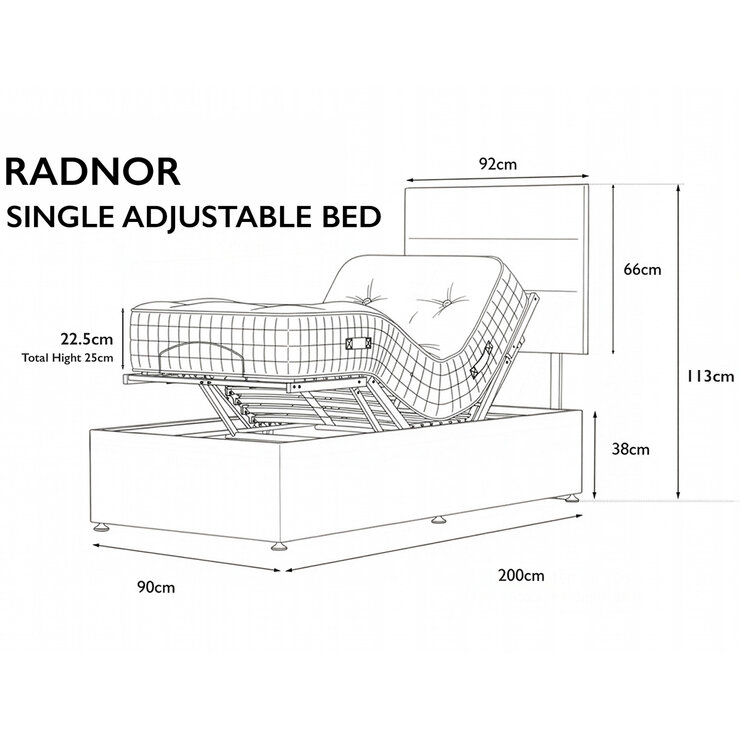 Highgrove Radnor Grey Fabric Electric Adjustable Bed Frame with 1000 Spring Count Long Single Mattress in 2 Firmness Ratings Highgrove Radnor Grey Fabric Electric Adjustable Bed Frame with 1000 Spring Count Long Single Mattress in 2 Firmness Ratings