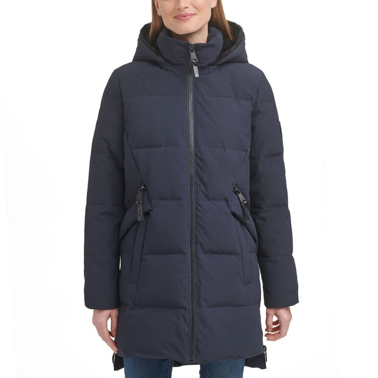 DKNY Women's Long Down Puffer Coat in Navy DKNY Women's Long Down Puffer Coat in Navy
