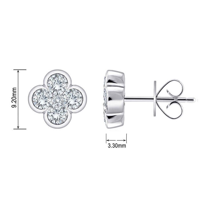 0.50ctw Round Brilliant Cut Diamond Clover Earrings, 14ct White Gold 0.50ctw Round Brilliant Cut Diamond Clover Earrings, 14ct White Gold