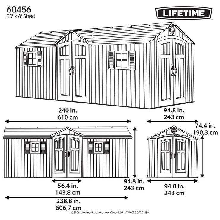 Lifetime 20ft x 8ft (6 x 2.4m) Rough Cut Dual Entry Outdoor Storage Shed - Model 60456