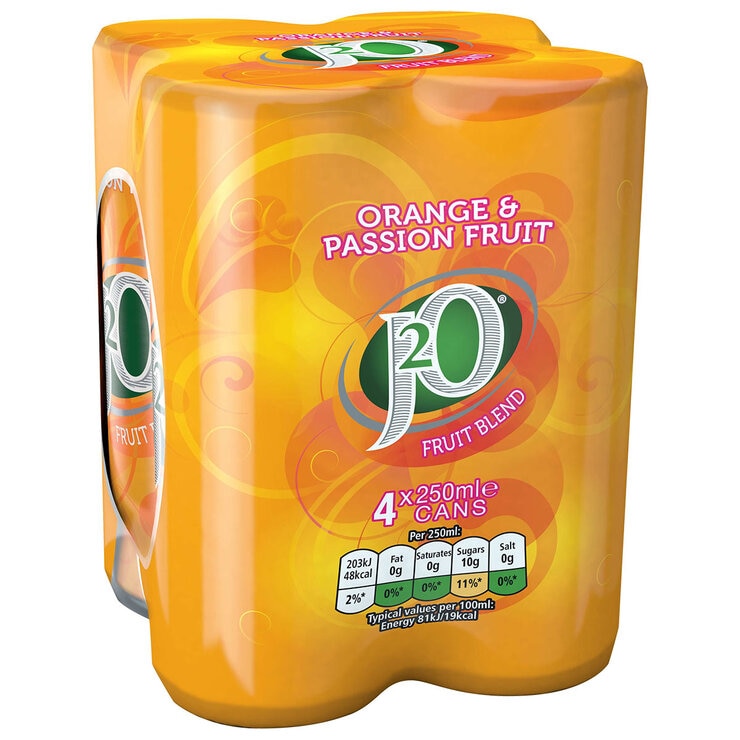 J2O Orange & Passion Fruit Cans, 6 x 4 x 250ml