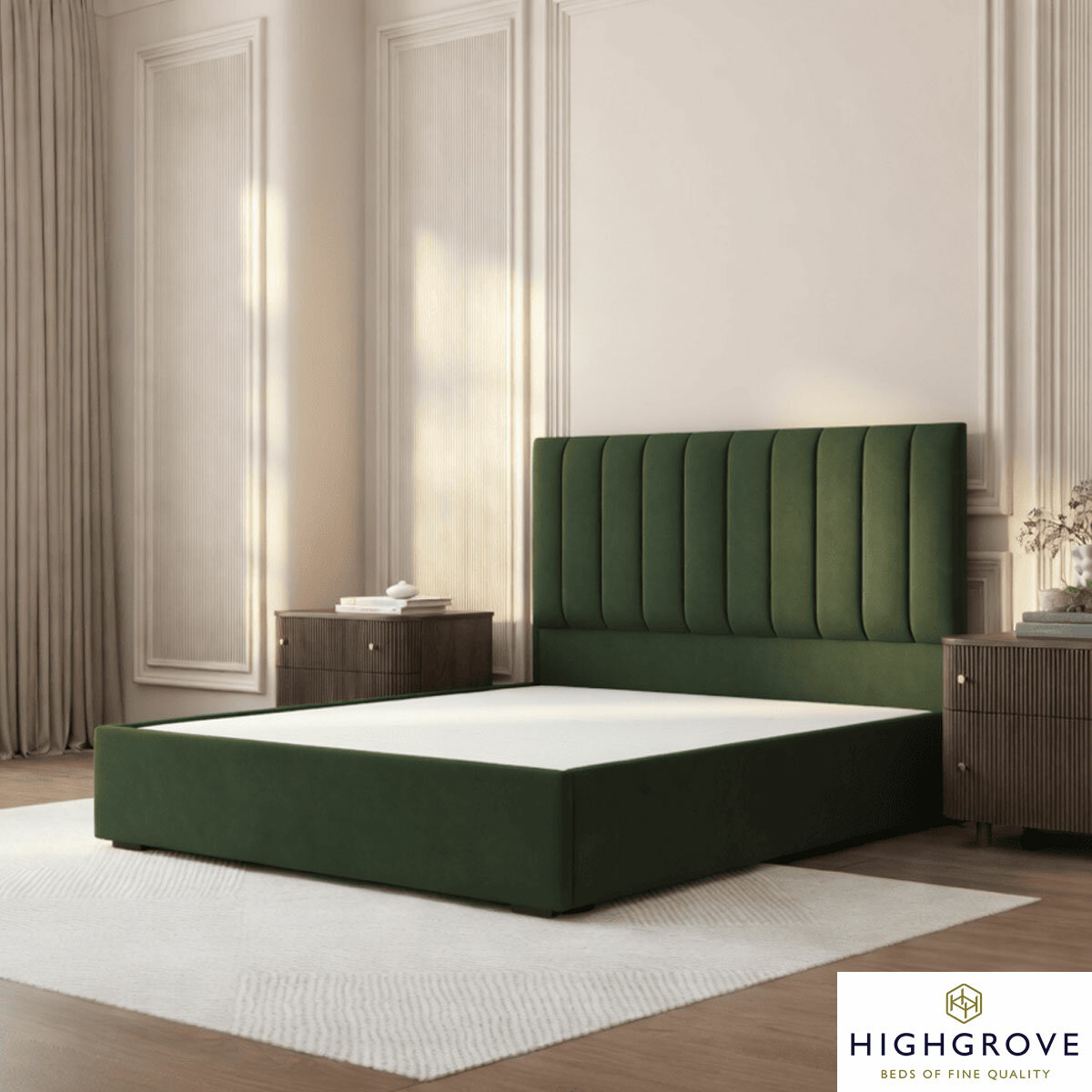 Highgrove Swift Green Fabric Full Ottoman Bed Frame in 3 Sizes
