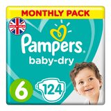 Pampers Baby Dry Nappies Size 6, Monthly 124 Pack