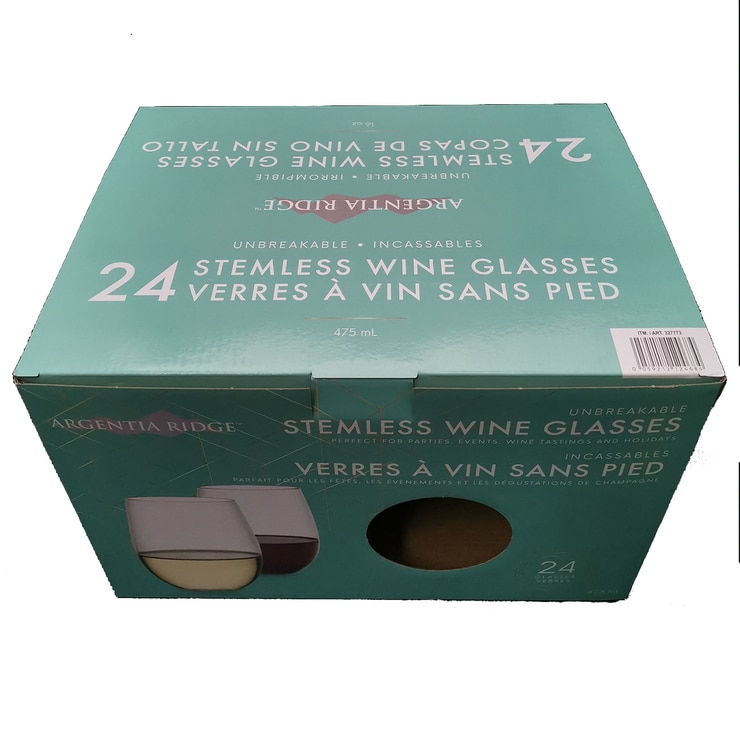 Argentia Ridge Stemless Wine Glasses 16oz, Pack of 24 Costco UK