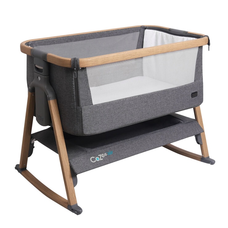 Tutti Bambini CoZee Air Bedside Rocking Crib, Oak and Charcoal Costco UK