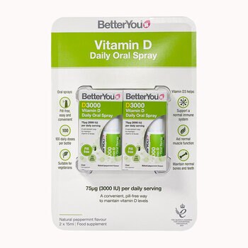 BetterYou Vitamin D Oral Spray 3000IU, 2 x 15ml 