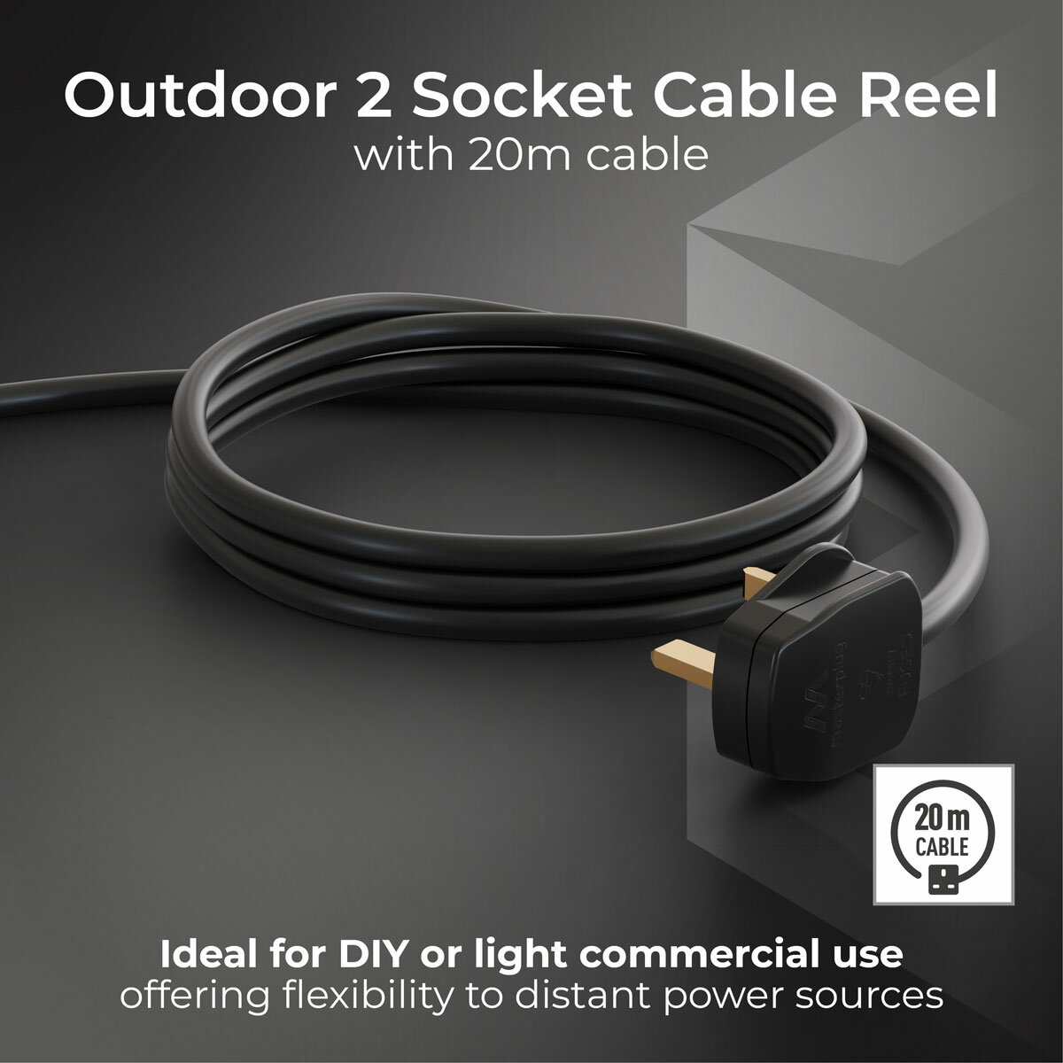 Masterplug 20M Cable Reel with 2 IP54 Sockets