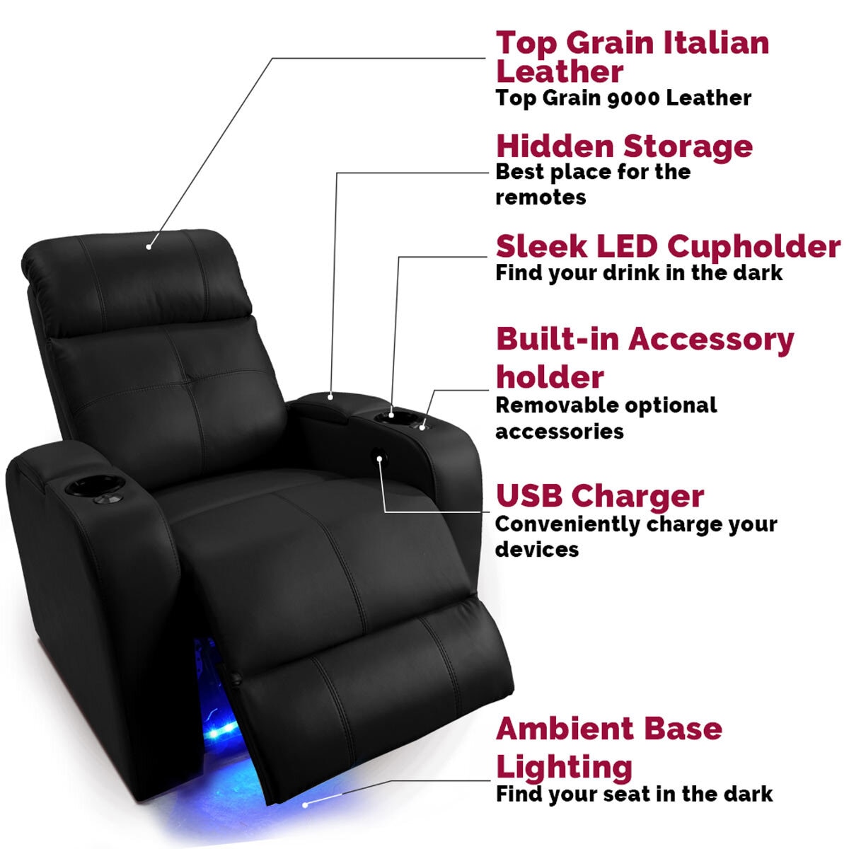 Valencia Home Theatre Seating Verona Single Chair, Black