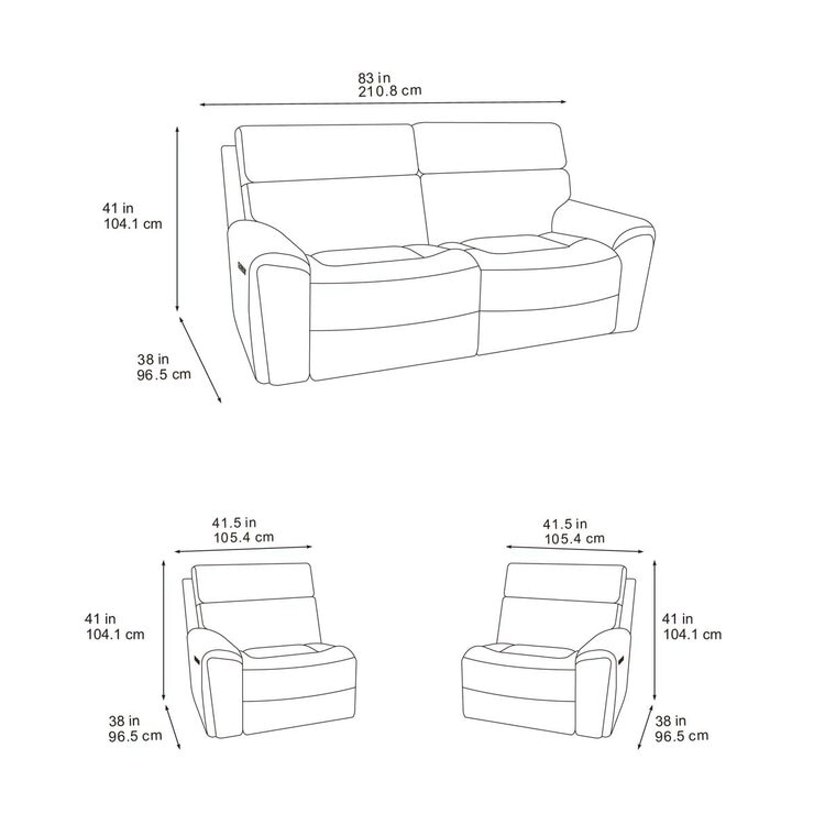 Atlanta Grey Cord Fabric Power Reclining Large 2 Seater Sofa