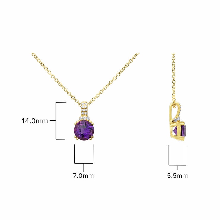 Round Cut Amethyst & 0.09ctw Diamond Pendant, 18ct Yellow Gold
