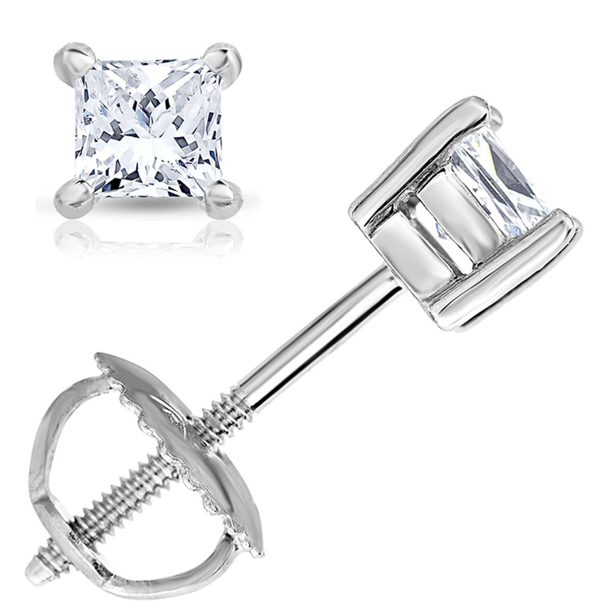 0.50ctw Princess Cut Diamond Stud Earrings, 18ct White Gold