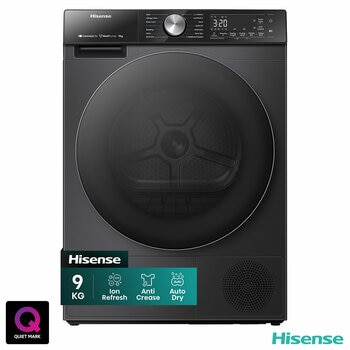 Hisense DH5S902BB, 9kg Heat Pump Tumble Dryer, A+++ Rated in Black