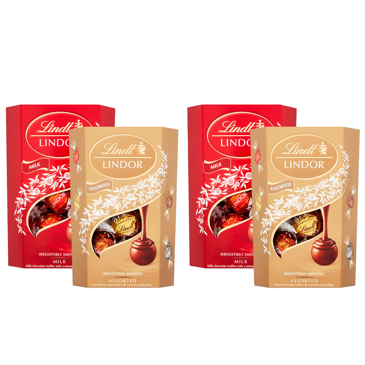 Lindt Lindor Milk Chocolate and Assorted Chocolate Truffles, 4 x 200g