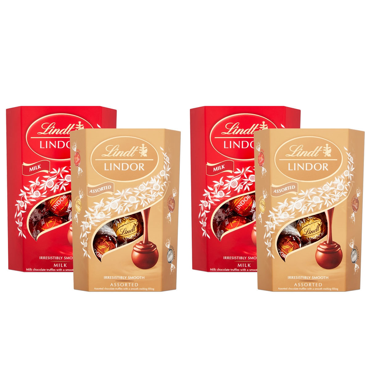 Lindt Lindor Milk Chocolate and Assorted Chocolate Truffles, 4 x 200g