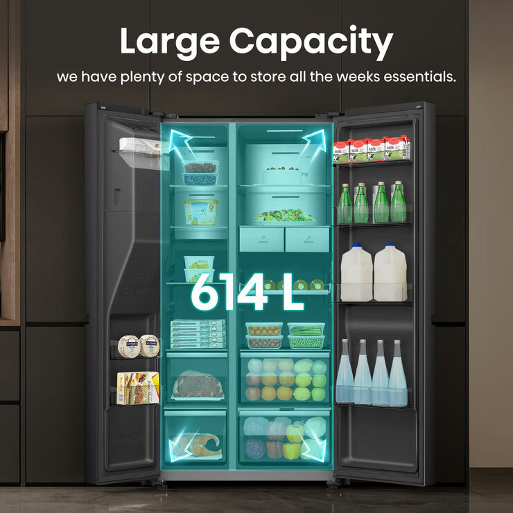 Hisense PureFlat Eclipse RS9P628GPFE, Plumbed Multidoor Fridge Freezer, E Rated In Dark Steel