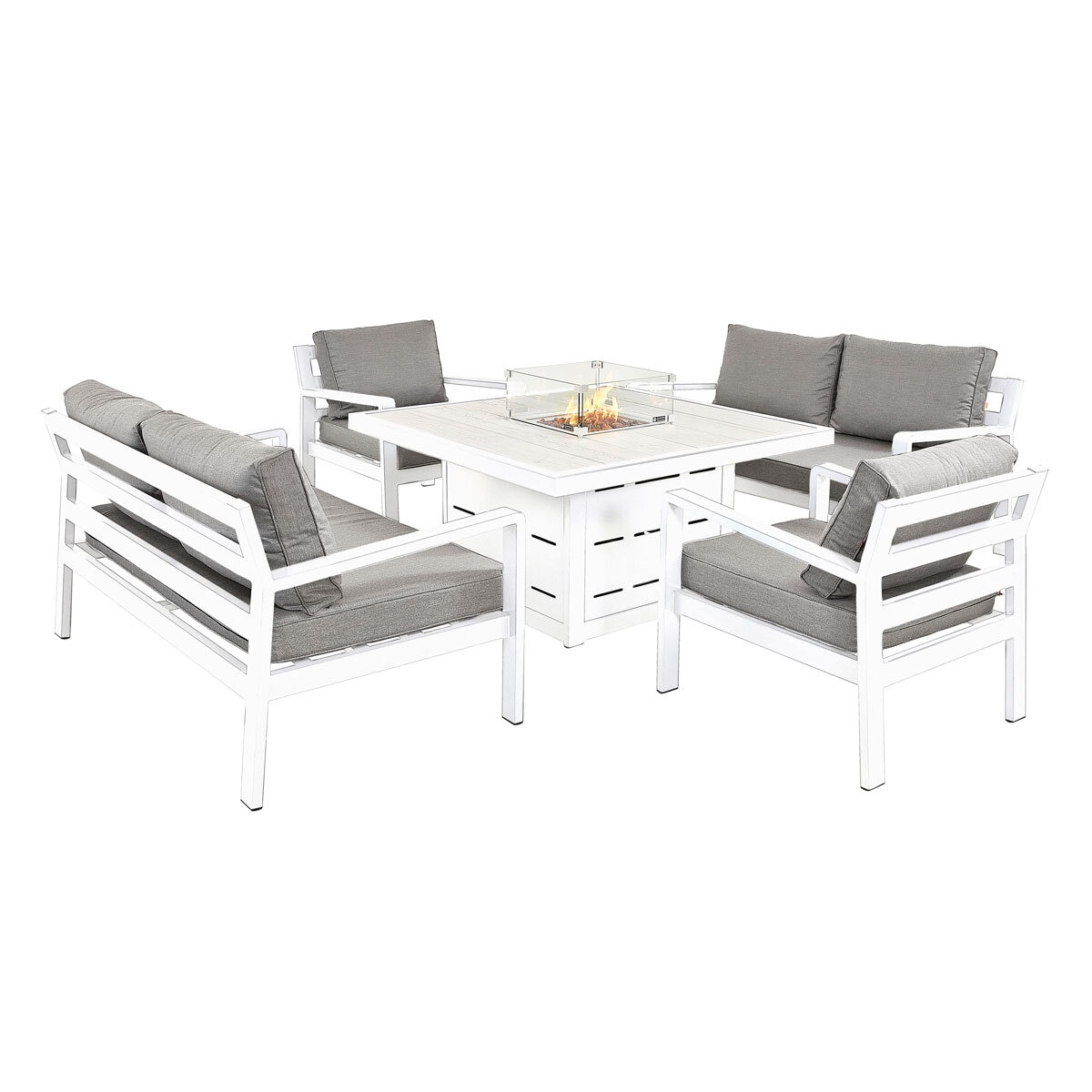 Stone Garden 5 Piece Deep Seating Fire Patio Set in White