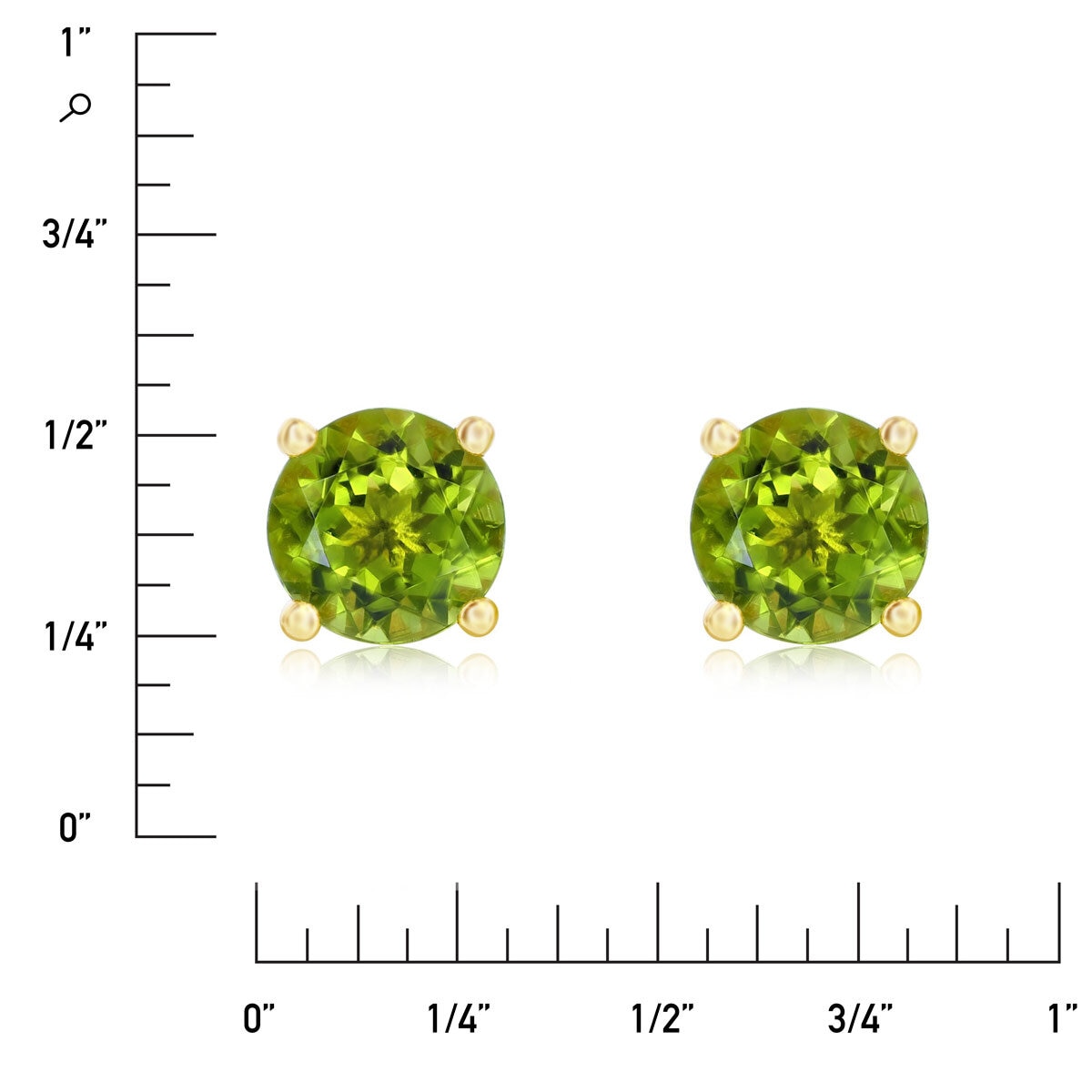 Round Cut Peridot Stud Earrings, 14ct Yellow Gold