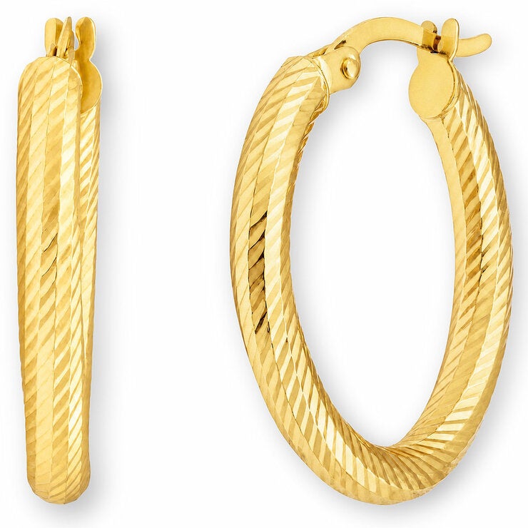 14ct Yellow Gold Textured Oval Hoop Earrings 14ct Yellow Gold Textured Oval Hoop Earrings