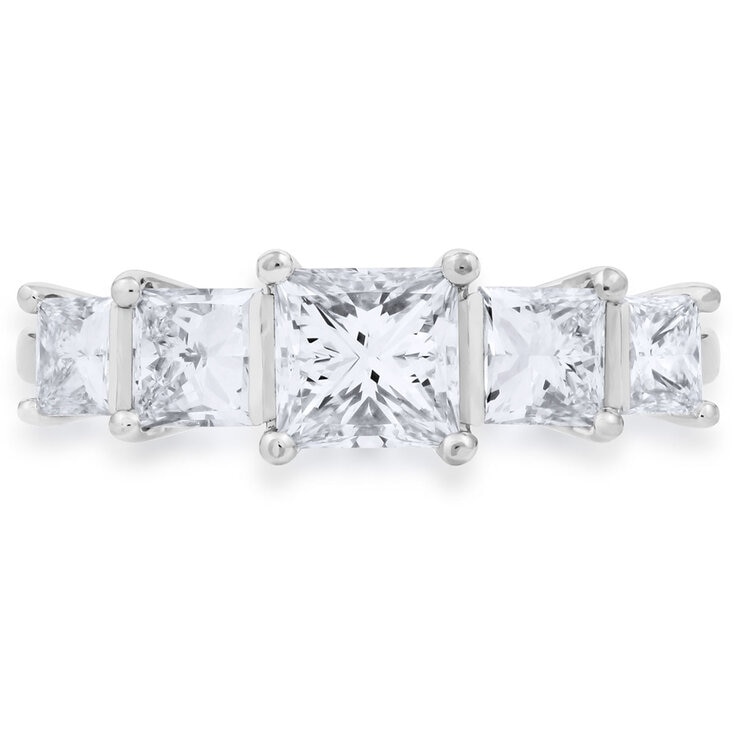 2.00ctw Princess Cut Diamond 5 Stone Ring, 18ct White Gold