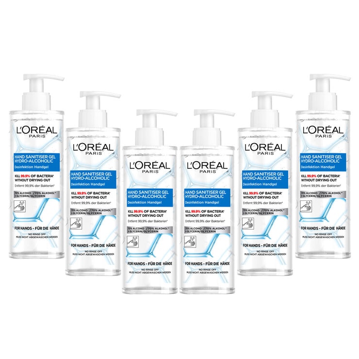 L'Oreal Skin Expert Hand Sanitiser Gel with Pump, 6 x 390ml L'Oreal Skin Expert Hand Sanitiser Gel with Pump, 6 x 390ml