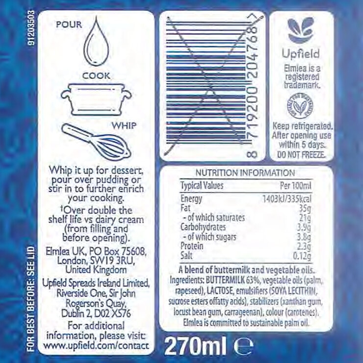 Elmlea Double Cream Alternative, 4 x 270ml