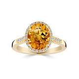 Oval Cut Citrine &0.22ctw Diamond Halo Ring,18ct Yellow Gold