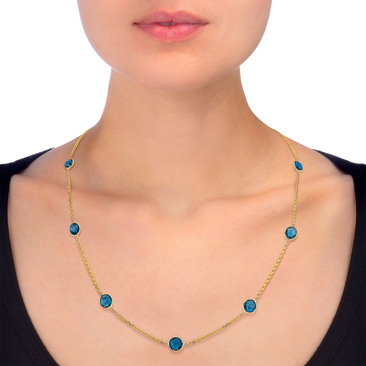 Blue Topaz Necklace, 14k Yellow Gold