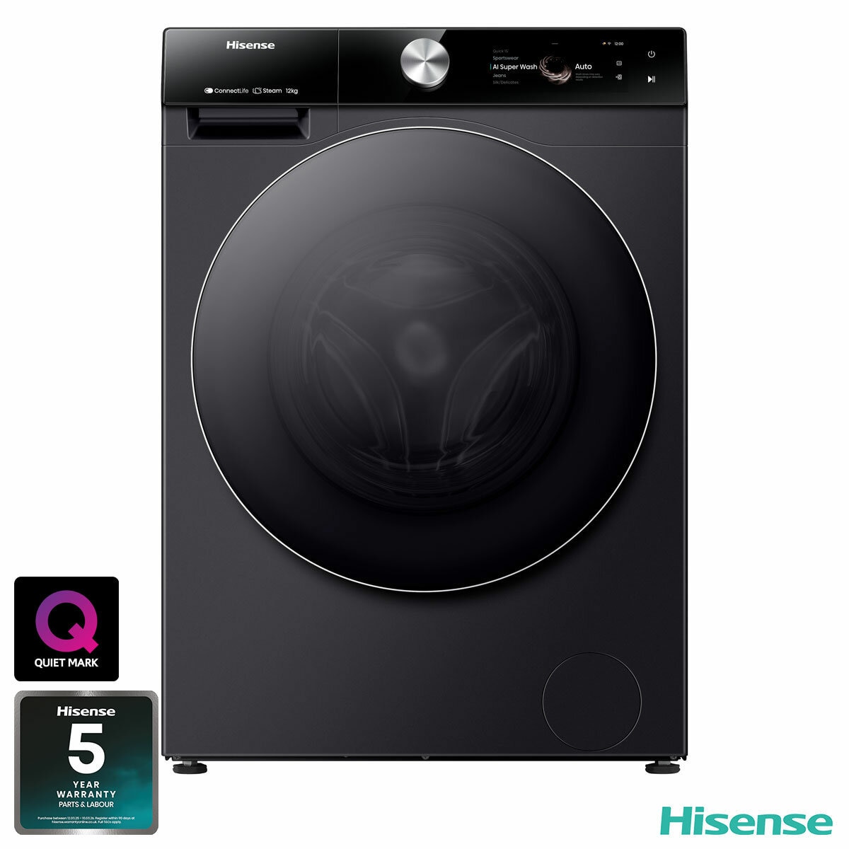 Hisense WF7S1247BB, 12kg, 1400rpm, Washing Machine A Rating in Black
