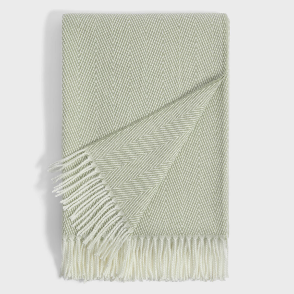Osprey London Green Herringbone Fringed Throw, 140 x 190 cm