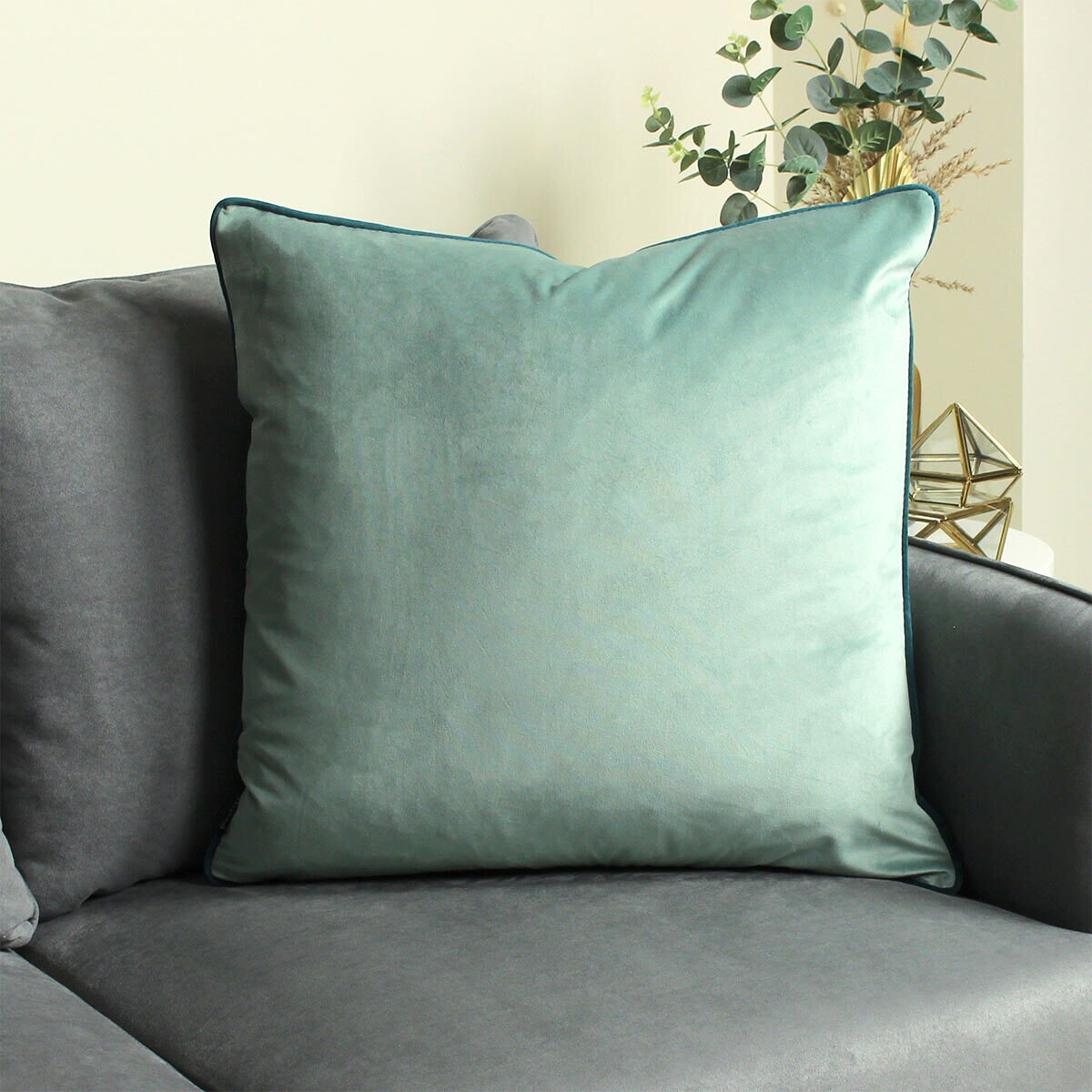 Gala Mineral Large Piped Velvet Cushion, 2 Pack Costco UK
