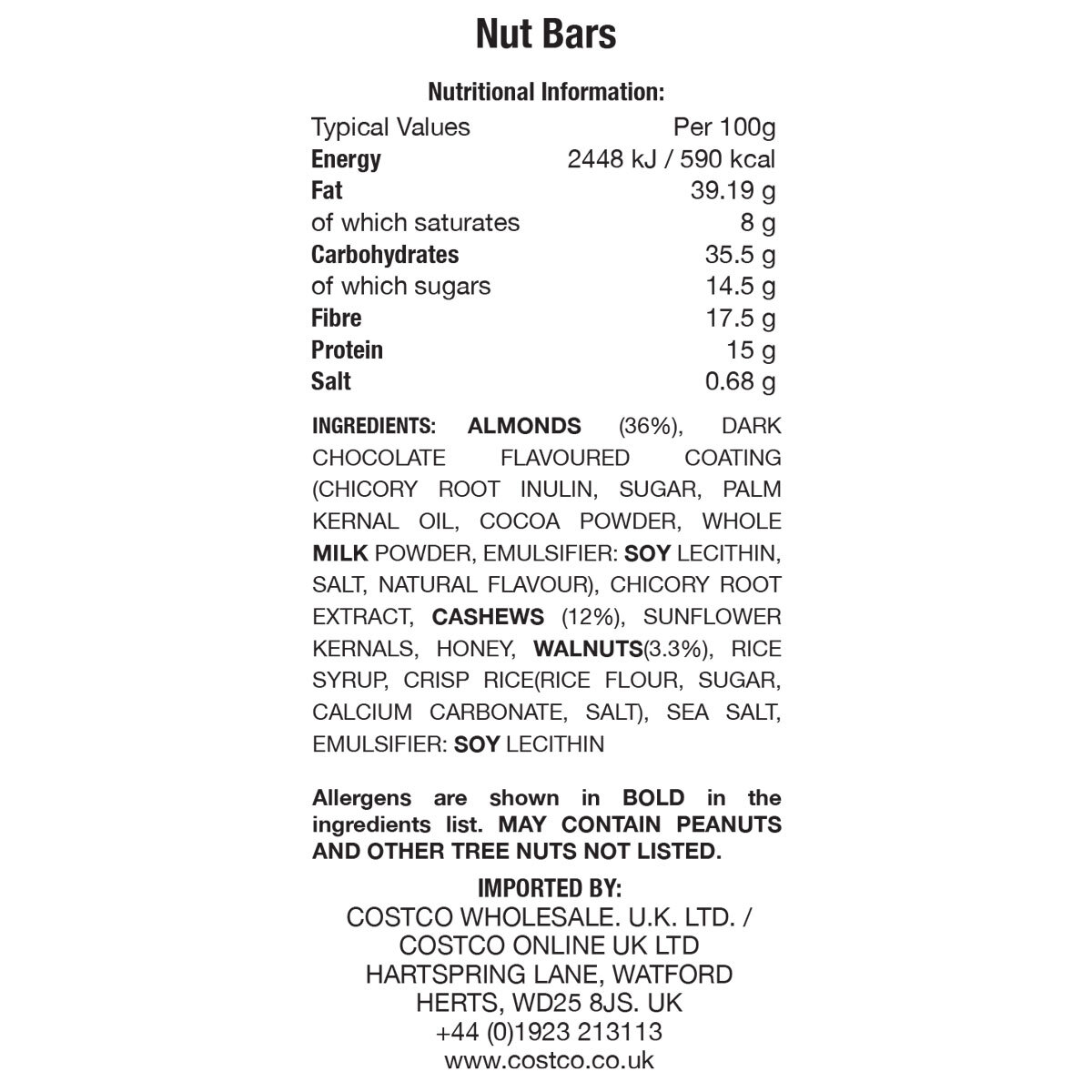 Kirkland Signature Nut Bars with Cocoa Drizzle and Sea Salt, 24 x 40g