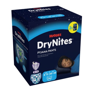 Huggies DryNites Bedwetting Pyjama Nappy Pants Boys Aged 8-13 (30-48kg), 26 pants