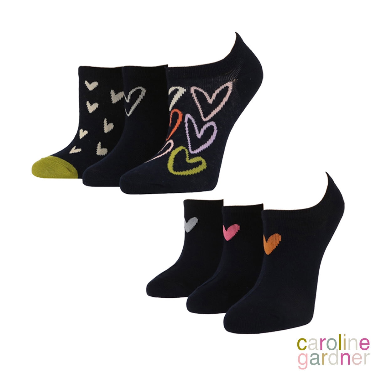 Caroline Gardner Ladies Trainer Sock 6 Pack in Navy