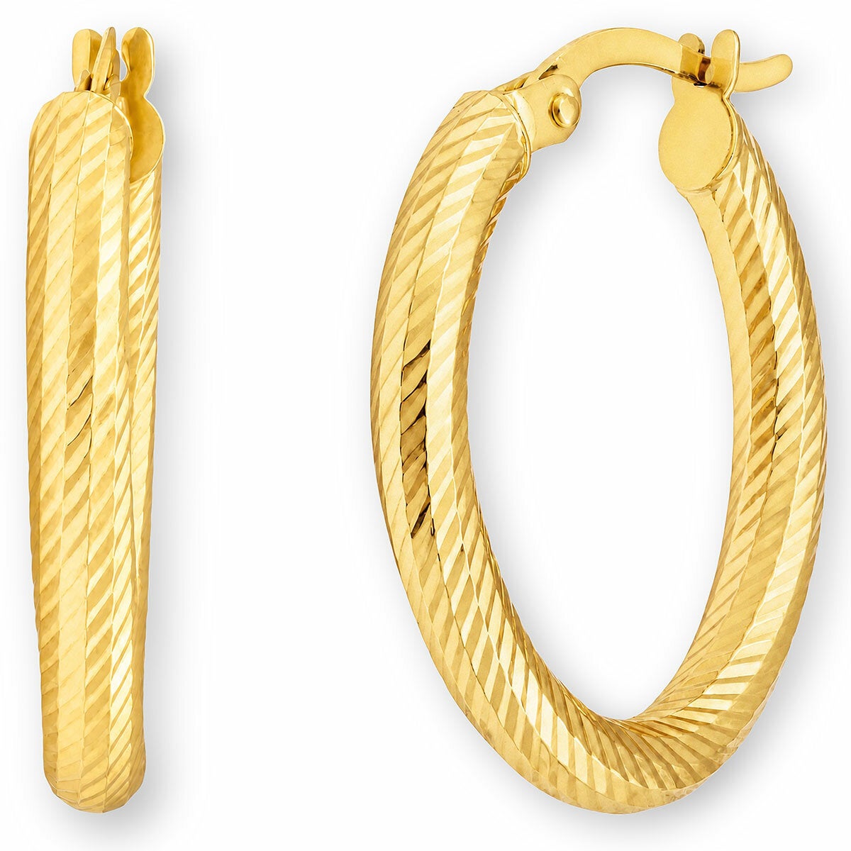 14ct Yellow Gold Textured Oval Hoop Earrings 14ct Yellow Gold Textured Oval Hoop Earrings