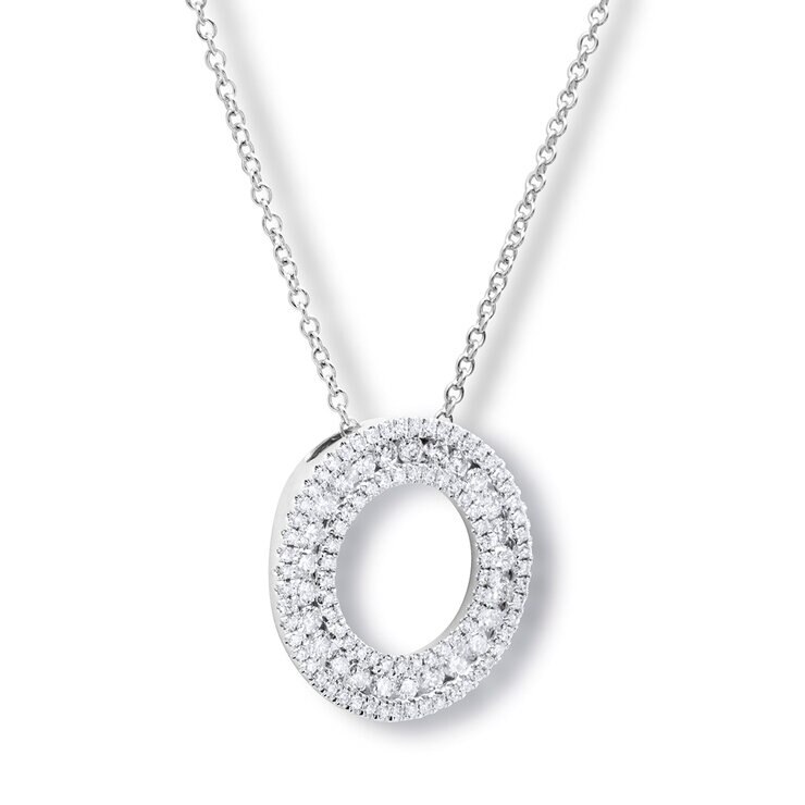 0.85ctw Round Brilliant Cut Diamond 3 Row Circle Pendant, 18ct White Gold 0.85ctw Round Brilliant Cut Diamond 3 Row Circle Pendant, 18ct White Gold