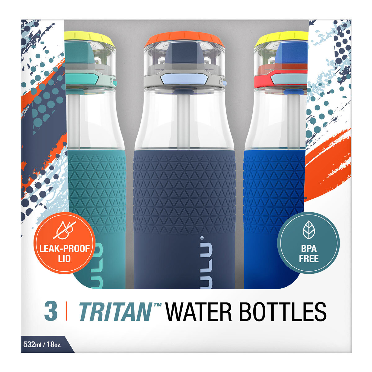 Zulu Tritan Water Bottle, 511ml, 3 Pack in Blue