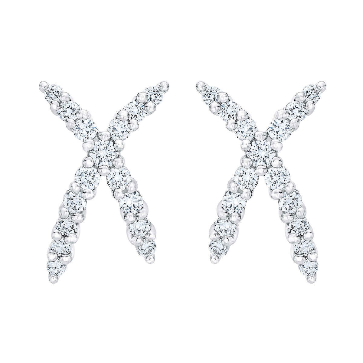 0.34ctw Round Brilliant Cut Diamond X-Shape Earring, 14ct White Gold