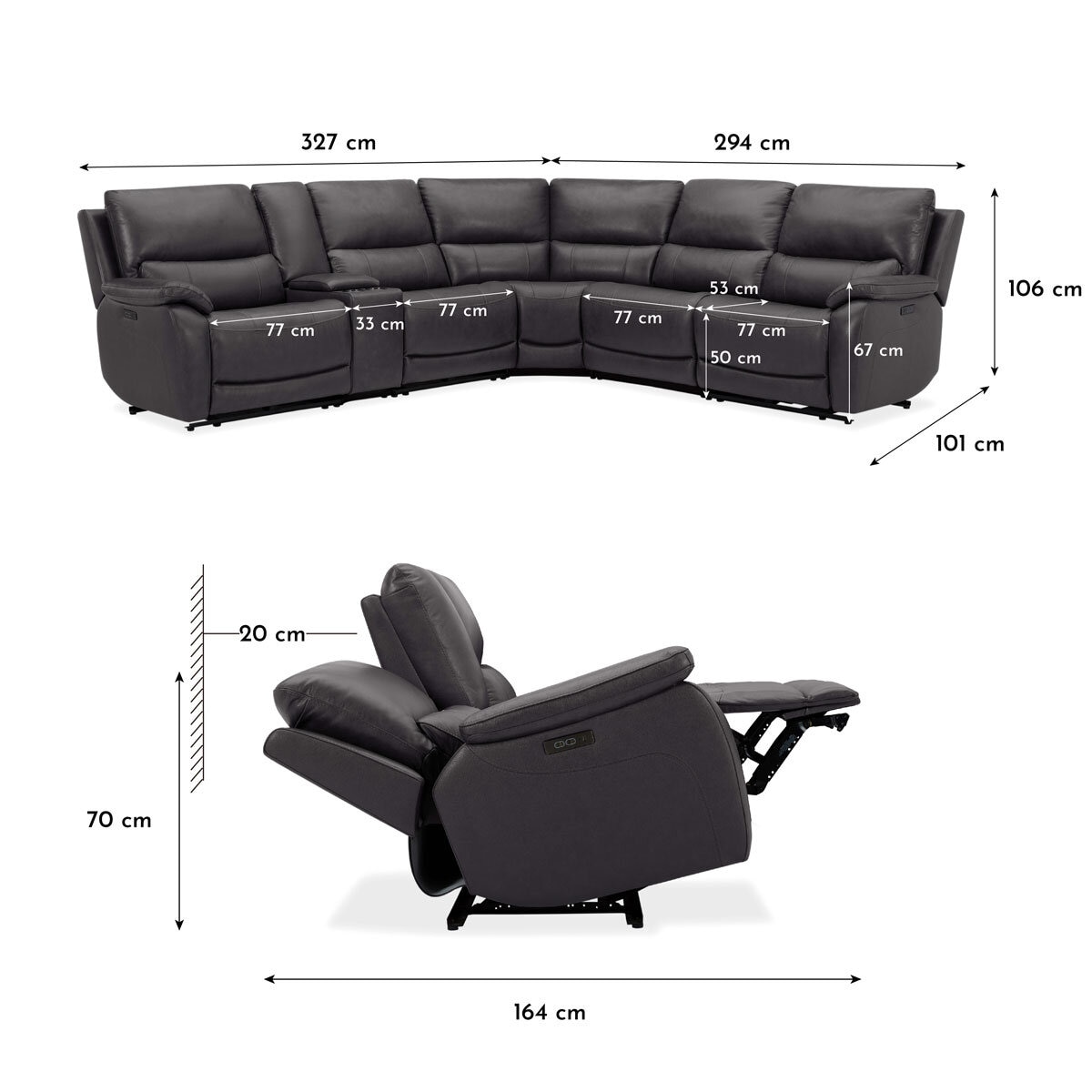 Gilman Creek Wylder Dark Grey Leather Power Reclining Sectional Sofa