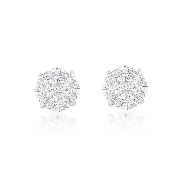 1.00ctw Marquise and Princess Cut Diamond Multi Stone Earrings, 18t White Gold 1.00ctw Marquise and Princess Cut Diamond Multi Stone Earrings, 18t White Gold