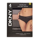 DKNY Women's Seamless Rib Knit 4 Pack Bikini Brief in Black/Grey