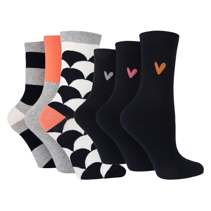 Caroline Gardner Ladies Crew Sock 6 Pack in Navy Caroline Gardner Ladies Crew Sock 6 Pack in Navy