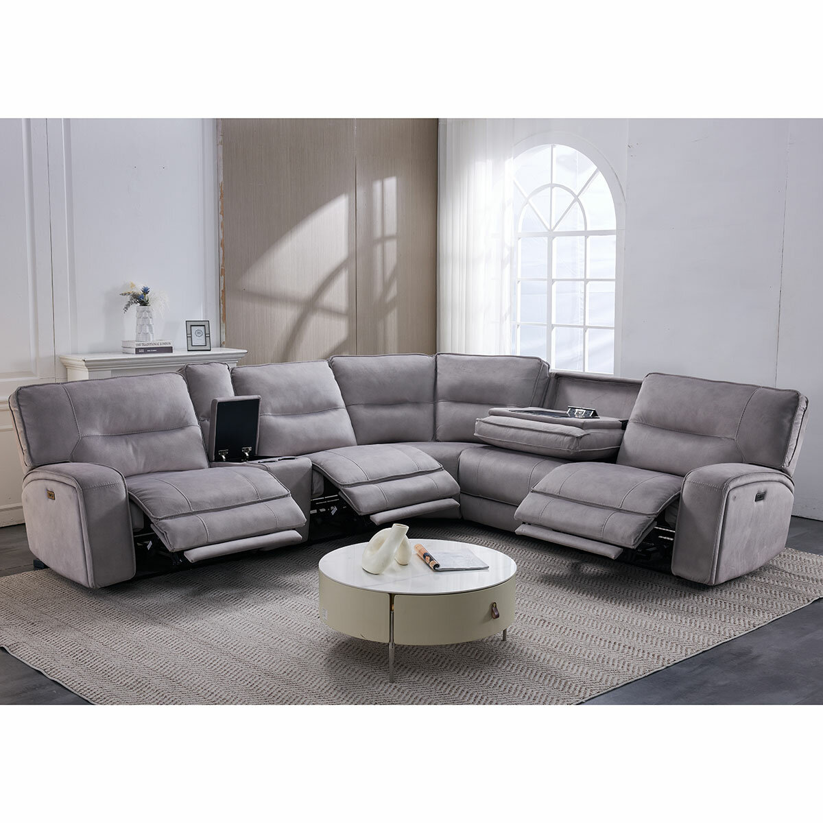 Excalibur Grey Fabric 6 Piece Power Reclining Sectional Sofa