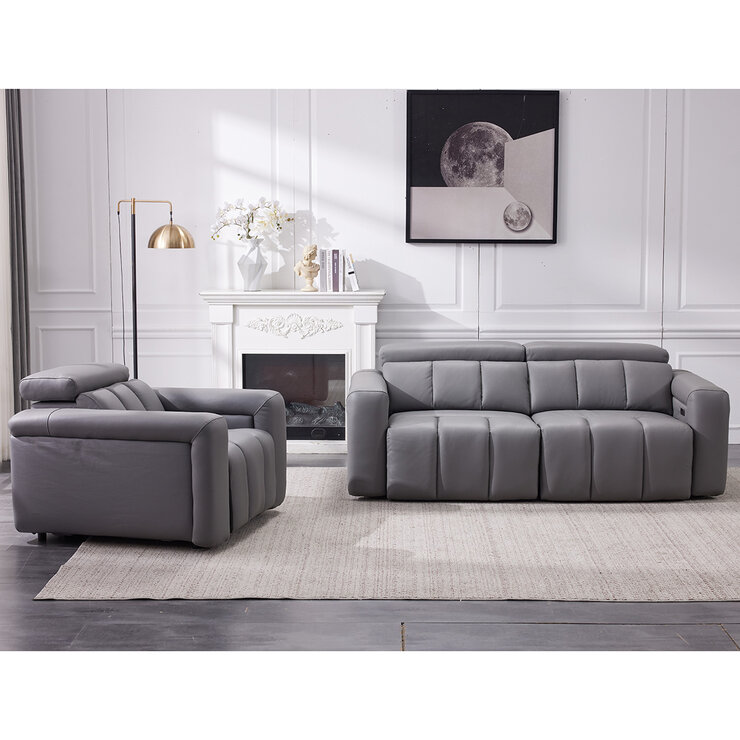 Dallas Grey Leather Power Recliner Armchair