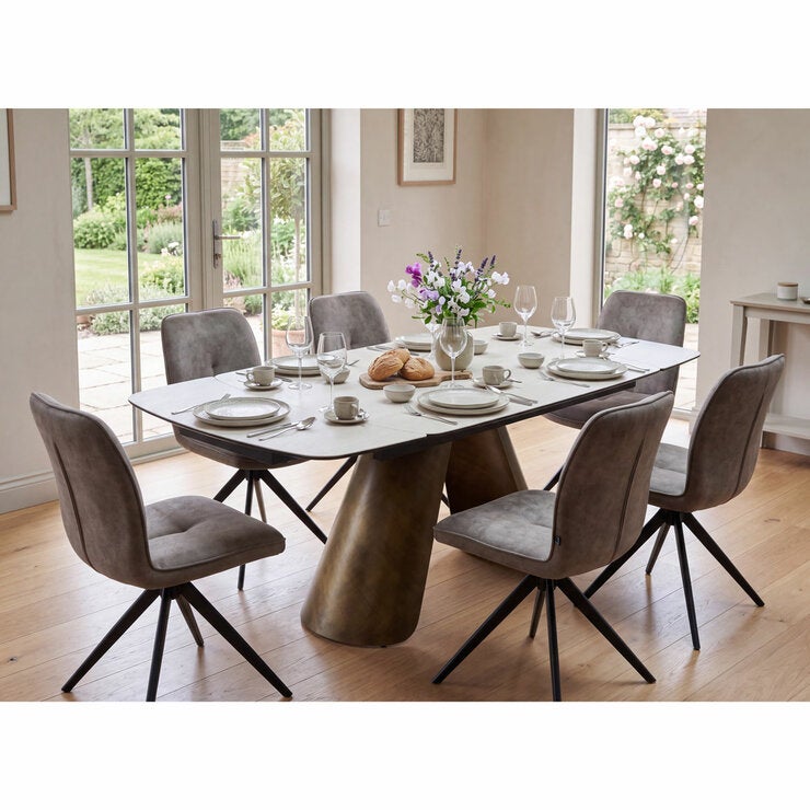 Albania Ceramic Extending Dining Table + 6 Grey Chairs, Seats 6-8 Albania Ceramic Extending Dining Table + 6 Grey Chairs, Seats 6-8