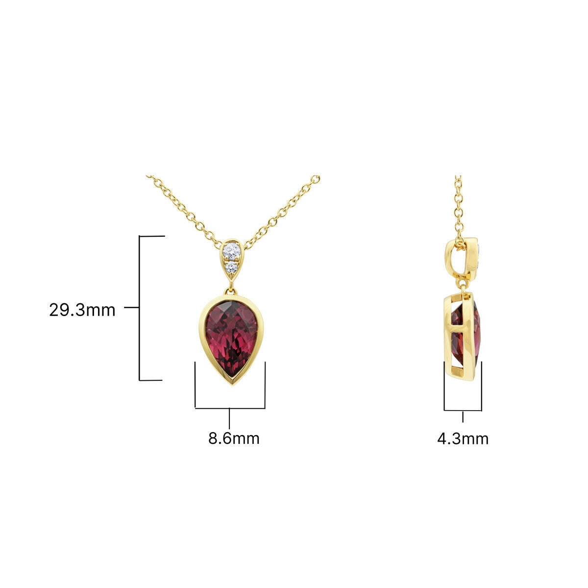 Pear Cut Garnet & 0.07ctw Diamond Pendant, 18ct Yellow Gold