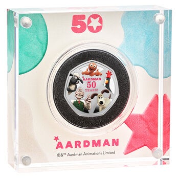 50 Years of Aardman 2026 UK 50p Silver Proof Colour Coin