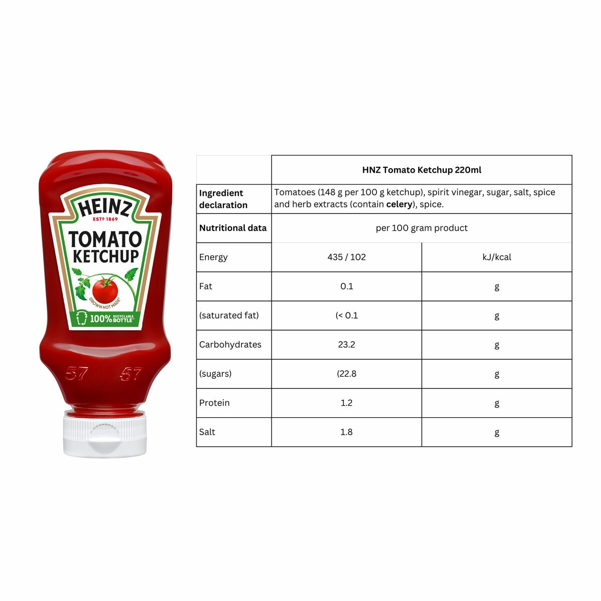 Heinz Ketchup 220ml and Ingredients info