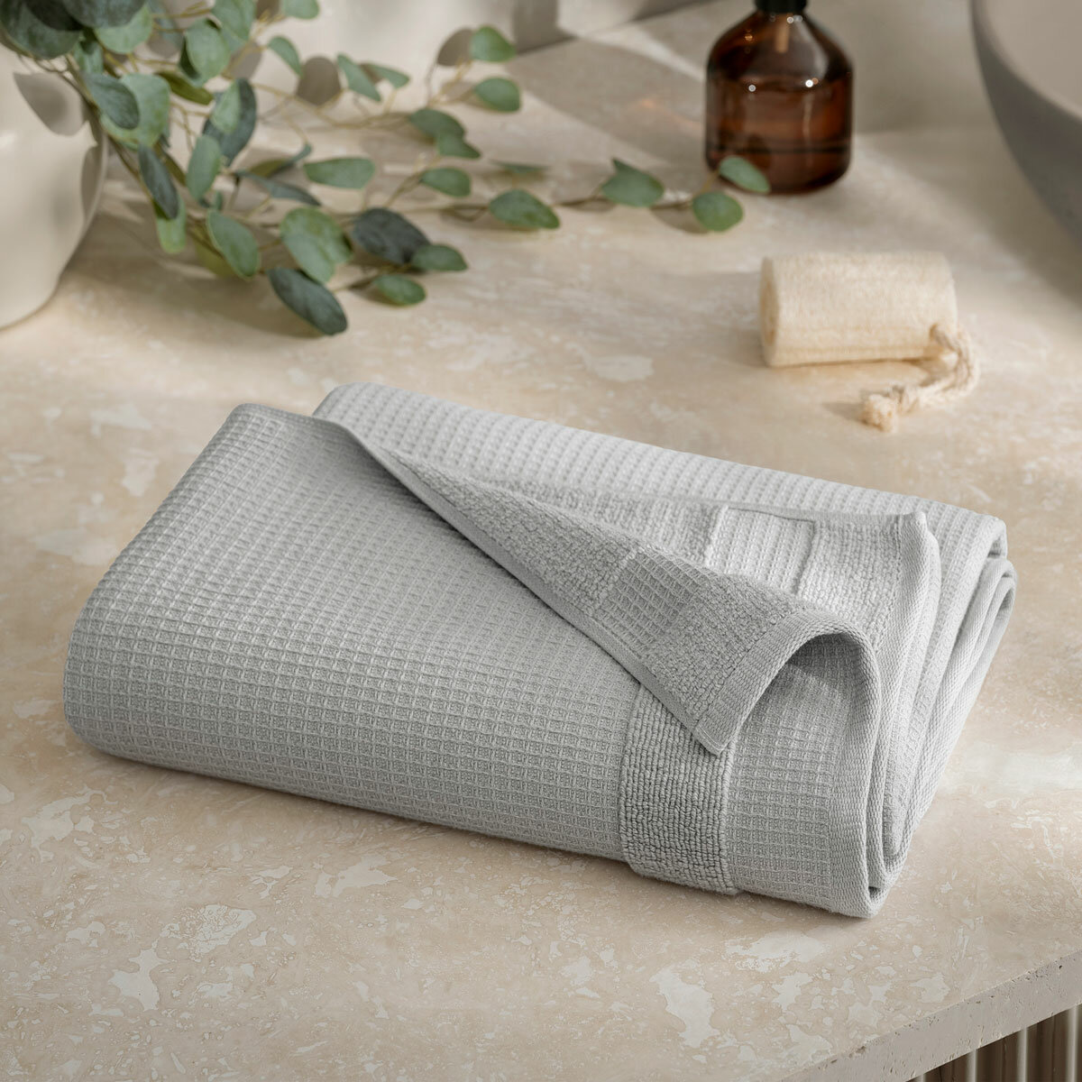 Welhome 100% Cotton Waffle Bath Towel, Grey