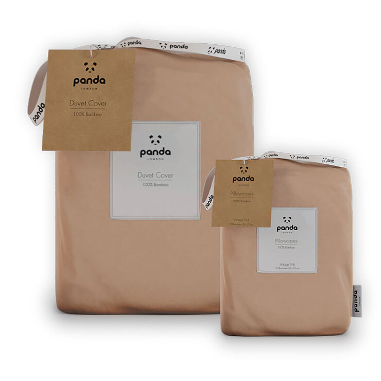 Panda 100% Bamboo Duvet Cover Set in Pink, King